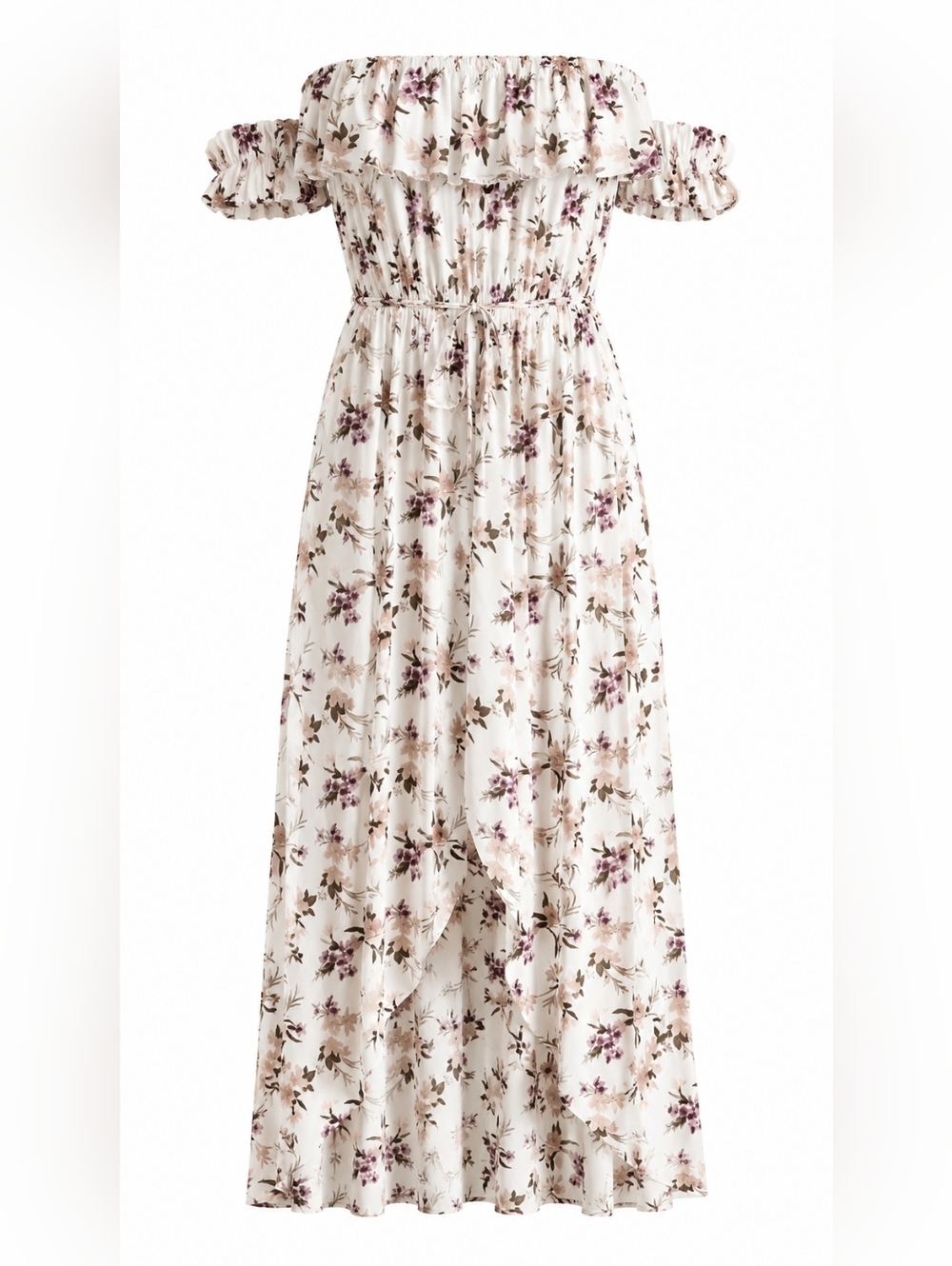American Eagle Outfitters Cream Maxi Dress with Purple Floral Print Size XL